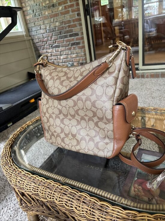 Coach Handbags - coach pennie shoulder bag Tan Signature With New Shoulder Strap